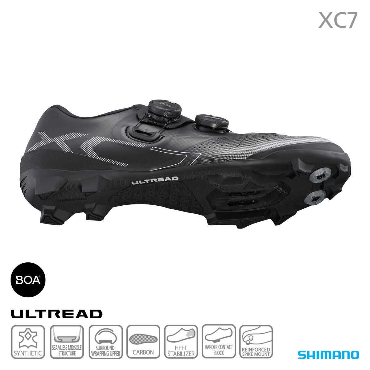 Chaussures VTT Shimano XC7 Pointure 8.3 (42) - Noir, Semelle Compatible Cales 2 Bolts - Neuf Sous Emballage