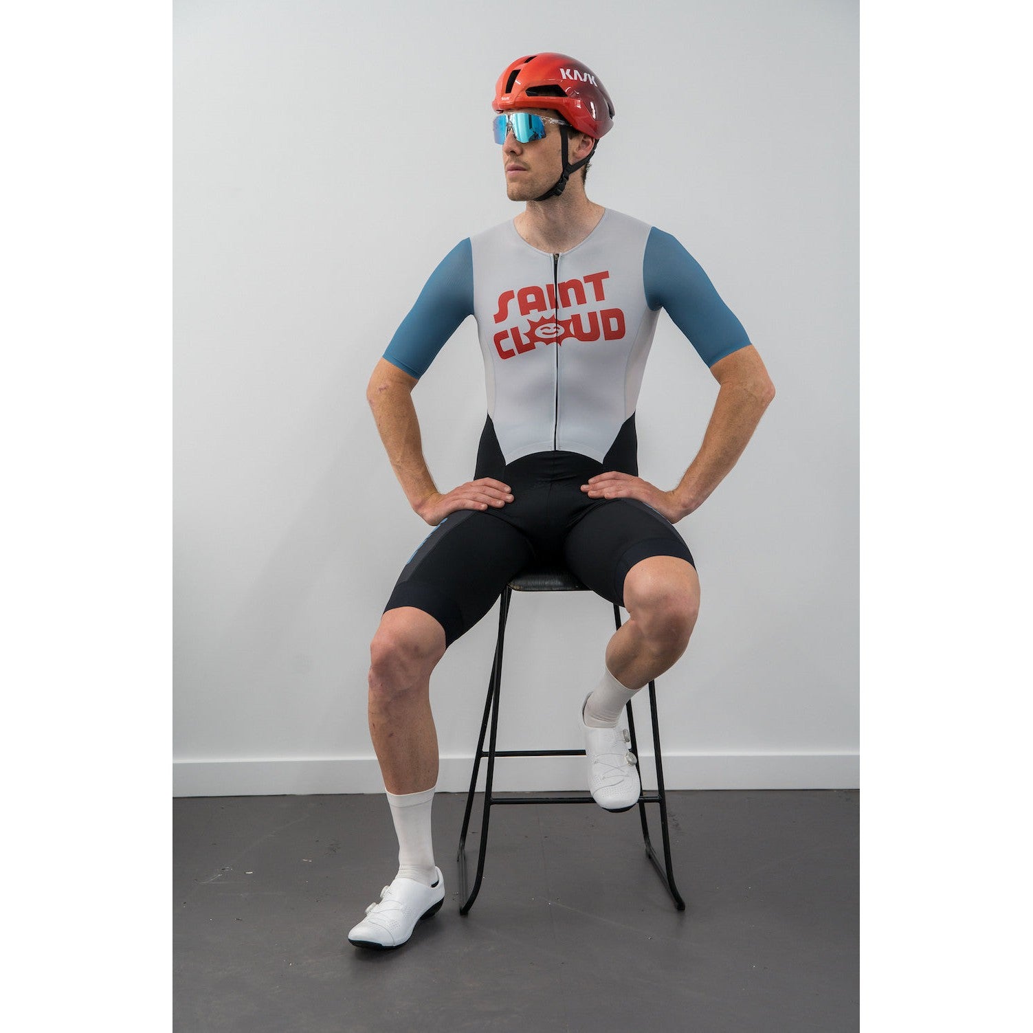 Saint Cloud Smiling Sun Race Suit - Light Grey/Blue/Red
